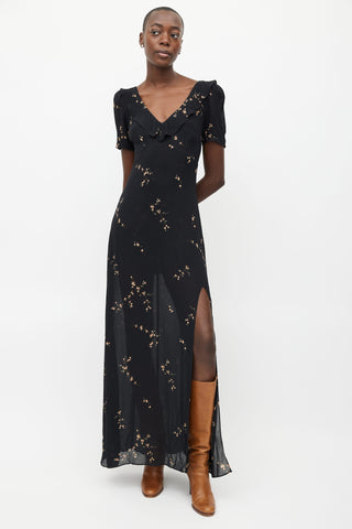 Black Floral Print Maxi Dress