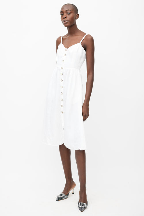 Reformation White Linen Button-Up Shoulder Strap Dress