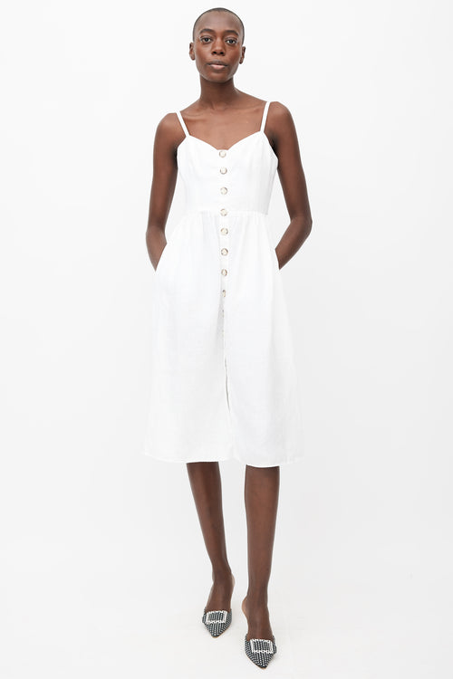 Reformation White Linen Button-Up Shoulder Strap Dress