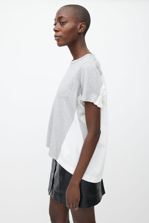 Sacai White & Grey Short Sleeve Dual Layer Top