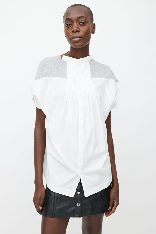 Sacai White & Grey Short Sleeve Dual Layer Top