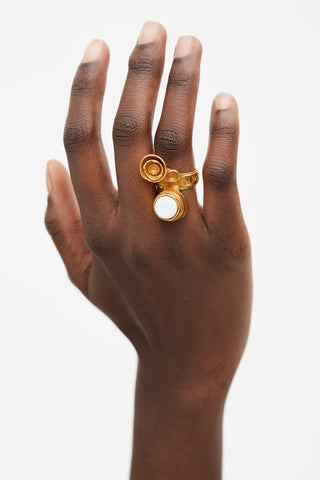 Saint Laurent Gold & White Arty Rosette Ring