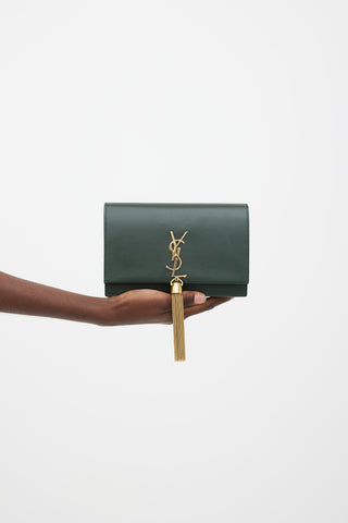 Saint Laurent Green & Gold Leather Portfeuille Bag