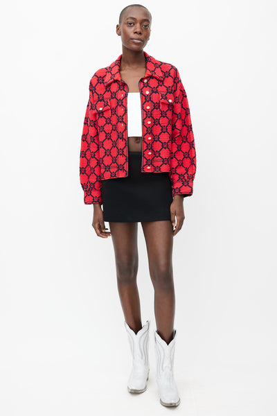 Sandro // Red & Navy Cotton Woven Pattern Jacket – VSP Consignment