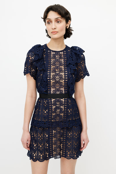 Self-Portrait // Cobalt Blue Rose Lace Button Dress – VSP Consignment