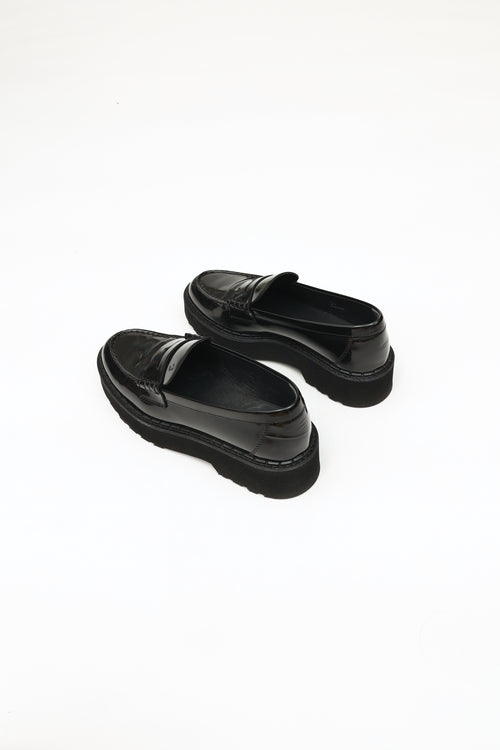 Tod's Black Leather Carrarmato Platform Loafer