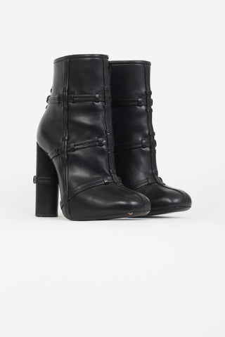 Tom Ford Black Leather Woven Ankle Boot
