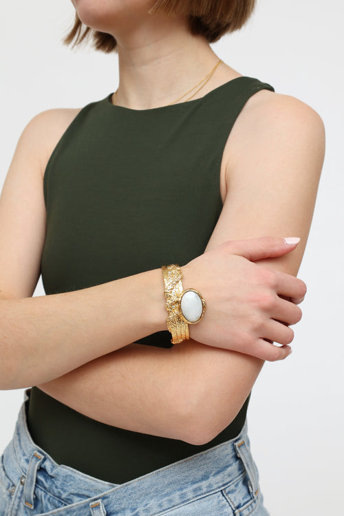 Saint Laurent Gold & White Arty Bracelet