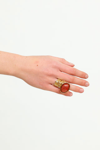 Saint Laurent Gold & Red Arty Ring