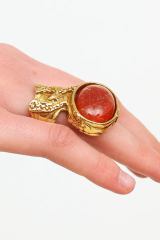 Saint Laurent Gold & Red Arty Ring