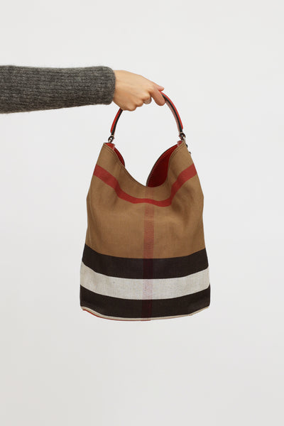Burberry // Red Ashby Mega Check Bucket Handbag – VSP Consignment