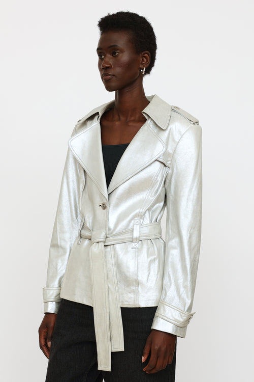 SoCa by St. John Silver Metallic Leather Trench Coat