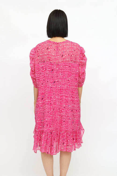 Tanya Taylor Pink Abstract Ruffled Dress