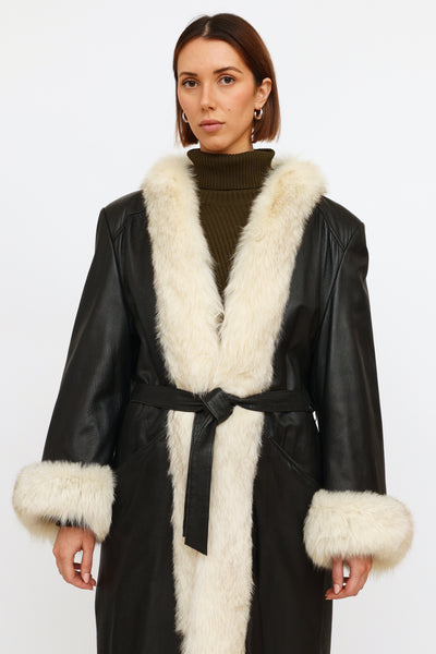 VSP Archive // Black Leather Fur Trim Coat – VSP Consignment