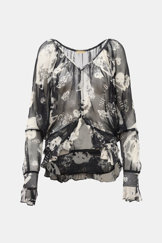 John Galliano Vintage Silk Printed Blouse