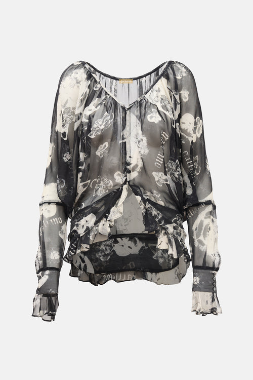 John Galliano Vintage Silk Printed Blouse