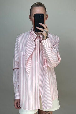 Pink & White Striped Modular Collar Shirt