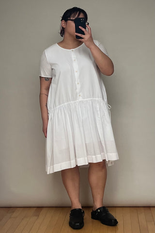 White Drawstring Waist Shirt Dress