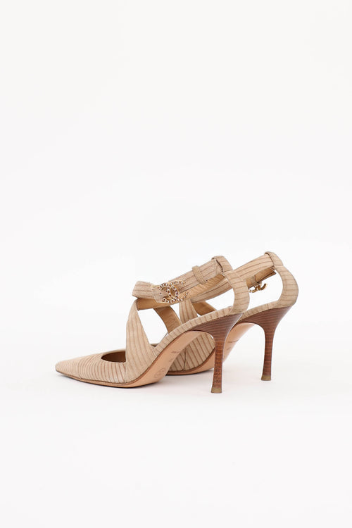 Chanel Suede Ribbed CC Pump