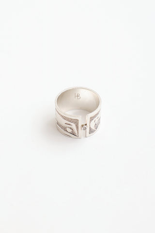 Fine Jewelry Sterling SIlver & Diamond Hand Engraved Band Ring