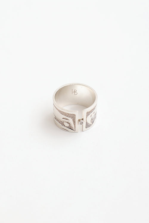 Fine Jewelry Sterling SIlver & Diamond Hand Engraved Band Ring