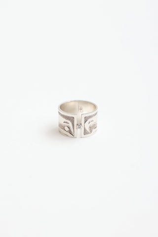 Fine Jewelry Sterling SIlver & Diamond Hand Engraved Band Ring