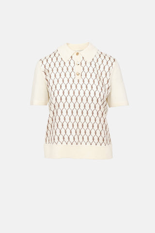 Tory Burch Silk Printed Polo Top
