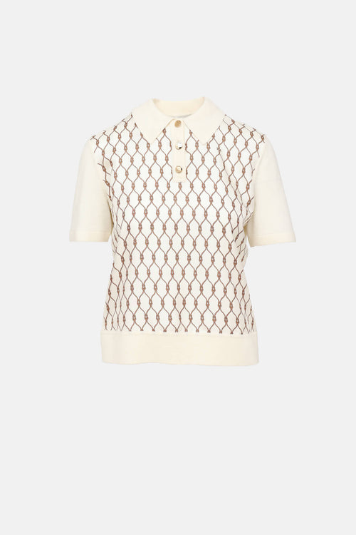 Tory Burch Silk Printed Polo Top