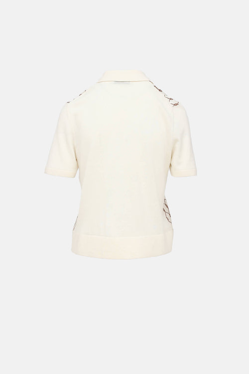 Tory Burch Silk Printed Polo Top
