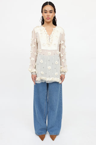 Just Cavalli Silk Sequin Embellished  Top