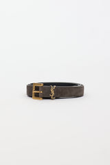 Saint Laurent Cassandre Slim Suede Belt