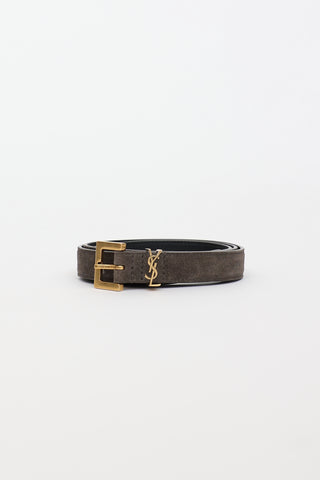 Saint Laurent Cassandre Slim Suede Belt