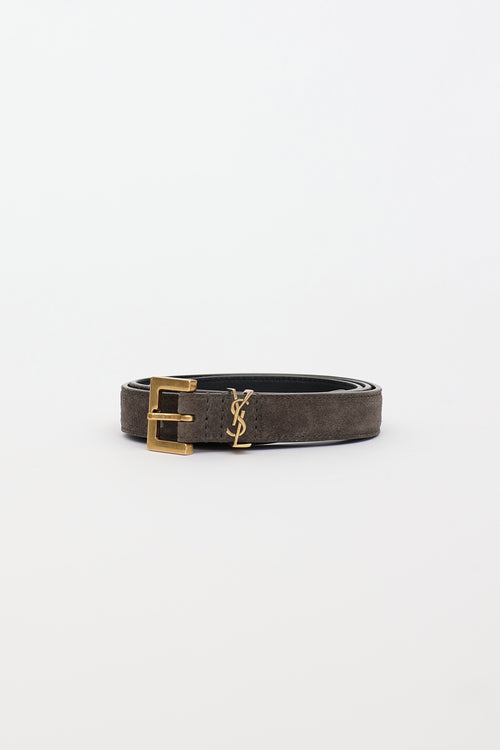 Saint Laurent Cassandre Slim Suede Belt