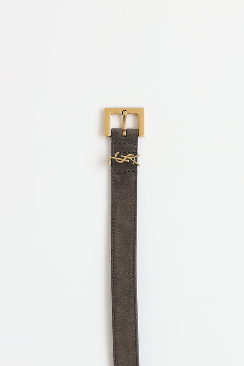 Saint Laurent Cassandre Slim Suede Belt