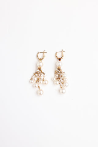 David Yurman 18K Pearl & Diamond Dangle Earrings