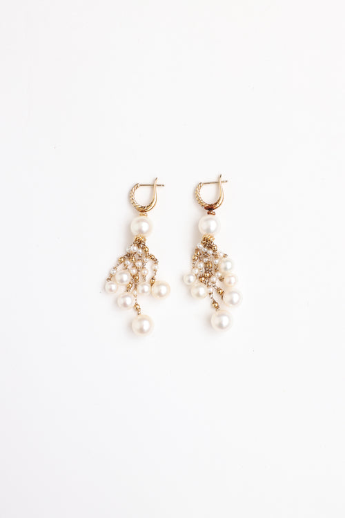 David Yurman 18K Pearl & Diamond Dangle Earrings
