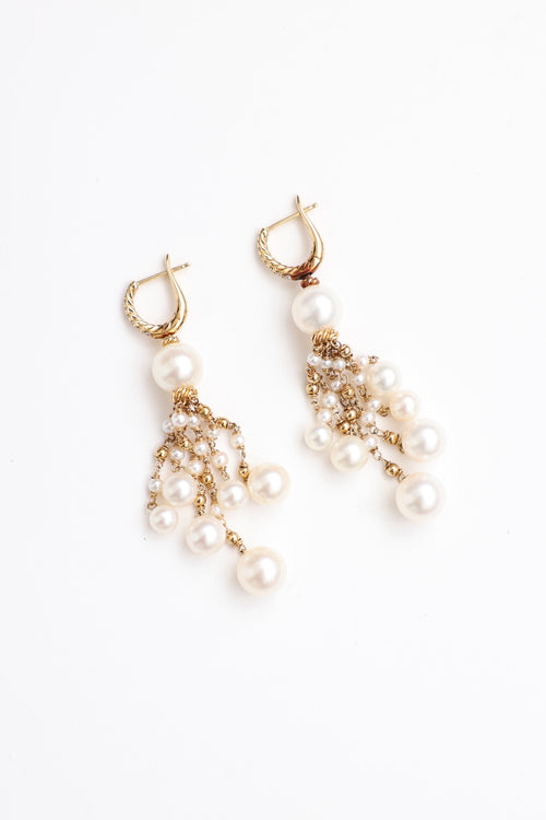 David Yurman 18K Pearl & Diamond Dangle Earrings
