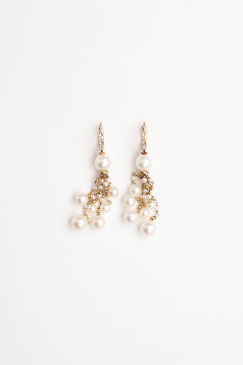 David Yurman 18K Pearl & Diamond Dangle Earrings