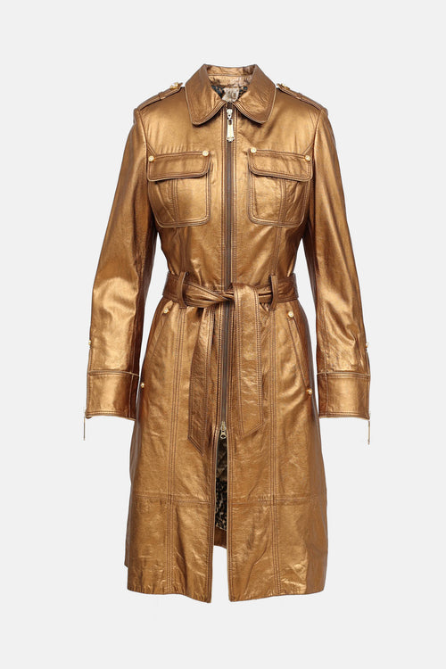 Gizia Metallic Leather Trench Coat