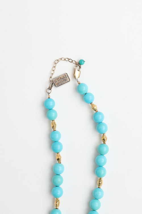 Fine Jewelry 18K Yellow Gold Pendant & Turquoise Bead Necklace