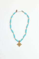 Fine Jewelry 18K Yellow Gold Pendant & Turquoise Bead Necklace