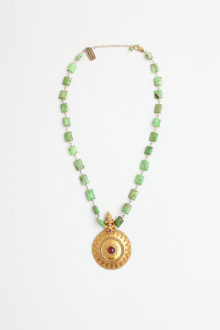 Fine Jewelry 18K Yellow Gold Amulet & Turquoise Bead Necklace