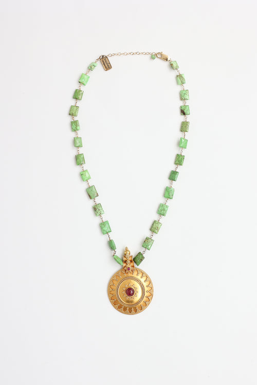Fine Jewelry 18K Yellow Gold Amulet & Turquoise Bead Necklace