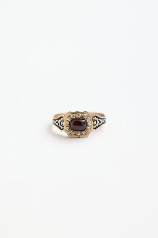 Fine Jewelry 10K Yellow Gold Enamel Garnet Ring