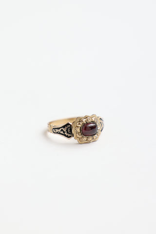 Fine Jewelry 10K Yellow Gold Enamel Garnet Ring