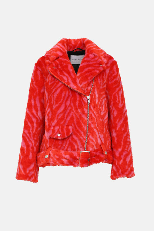 Stand Studio Leana Patterned Faux Fur Jacket