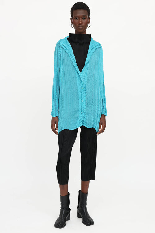 Issey Miyake Pleated Button Up Top