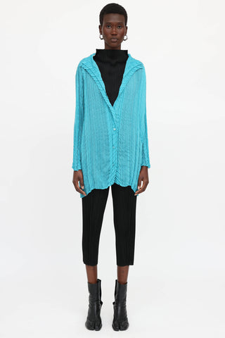 Issey Miyake Pleated Button Up Top