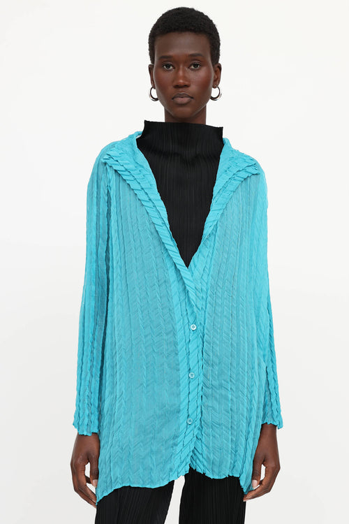 Issey Miyake Pleated Button Up Top