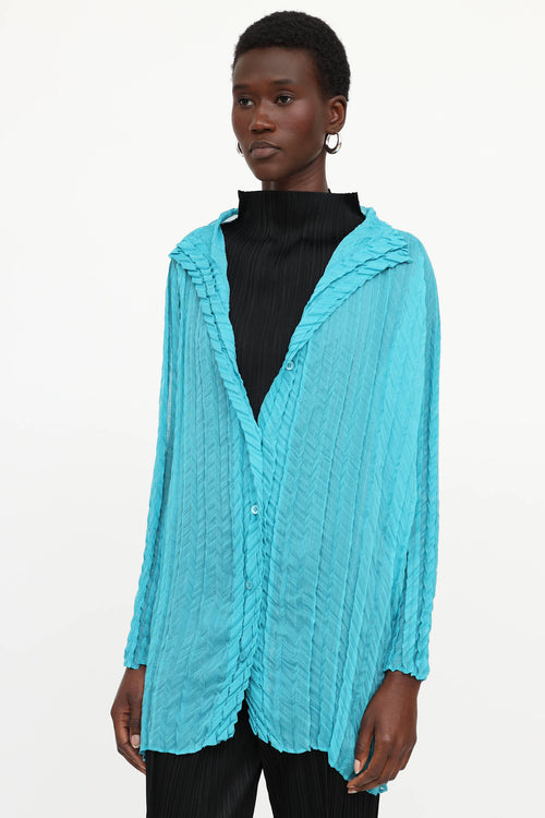 Issey Miyake Pleated Button Up Top